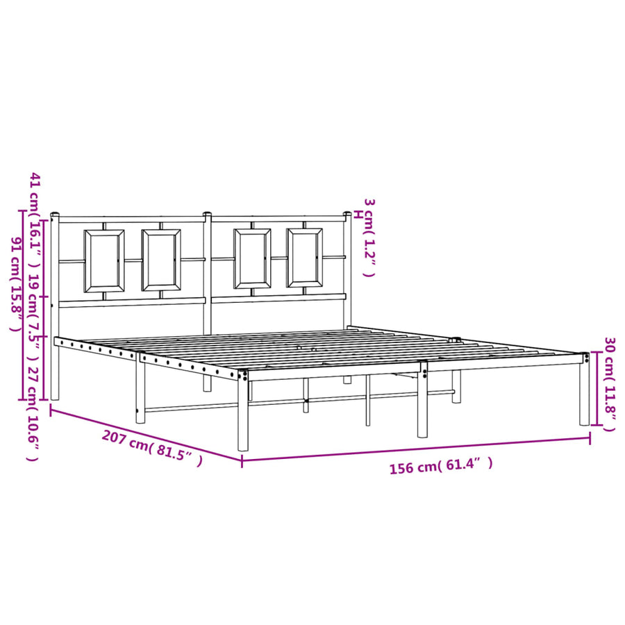 Bedframe Metaal Wit 150 x 200 cm met hoofdbord