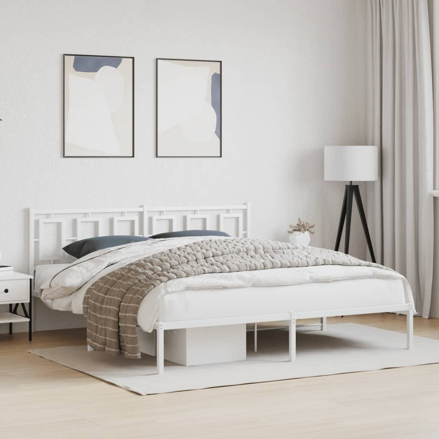 Bedframe Metaal Wit 183 x 213 cm met hoofdbord