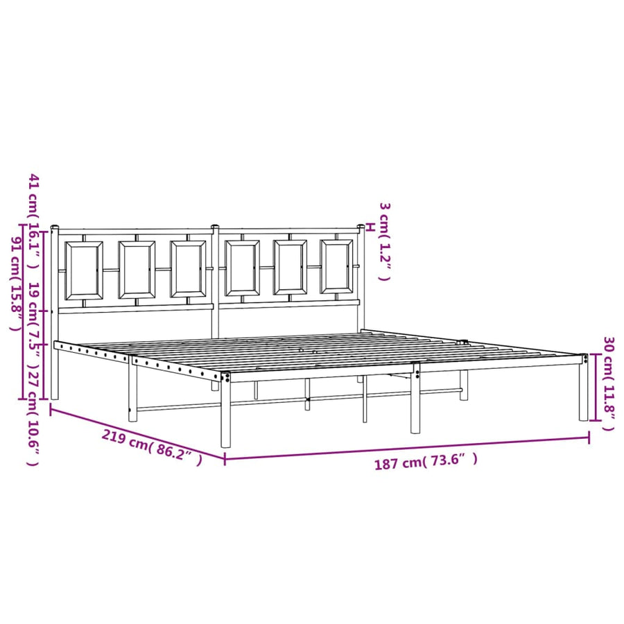 Bedframe Metaal Wit 183 x 213 cm met hoofdbord