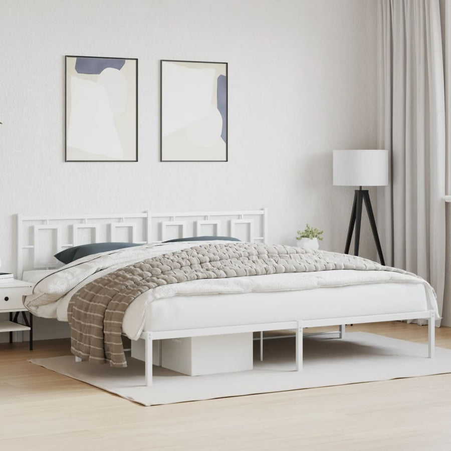 Bedframe Metaal Wit 200 x 200 cm met hoofdbord