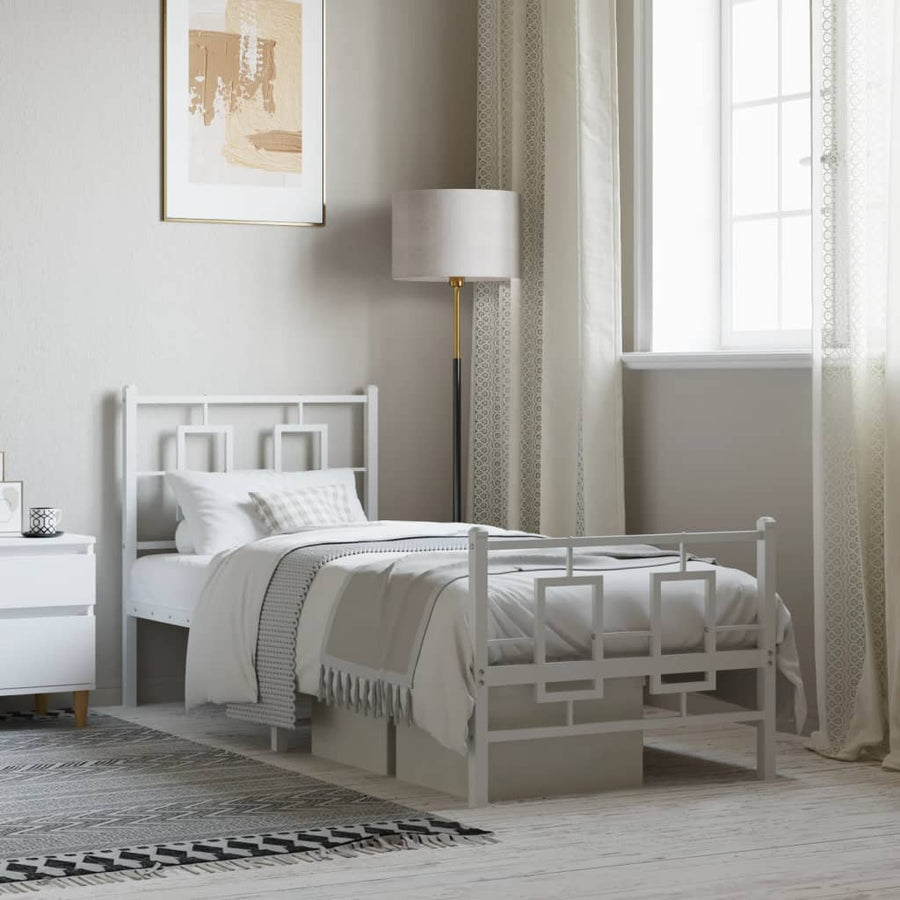 Bedframe Met Hoofd- En Voeteneinde Metaal Wit 75 x 190 cm met hoofdbord & voetbord