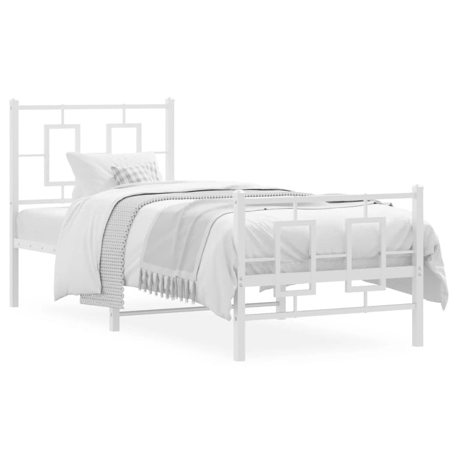 Bedframe Met Hoofd- En Voeteneinde Metaal Wit 75 x 190 cm met hoofdbord & voetbord