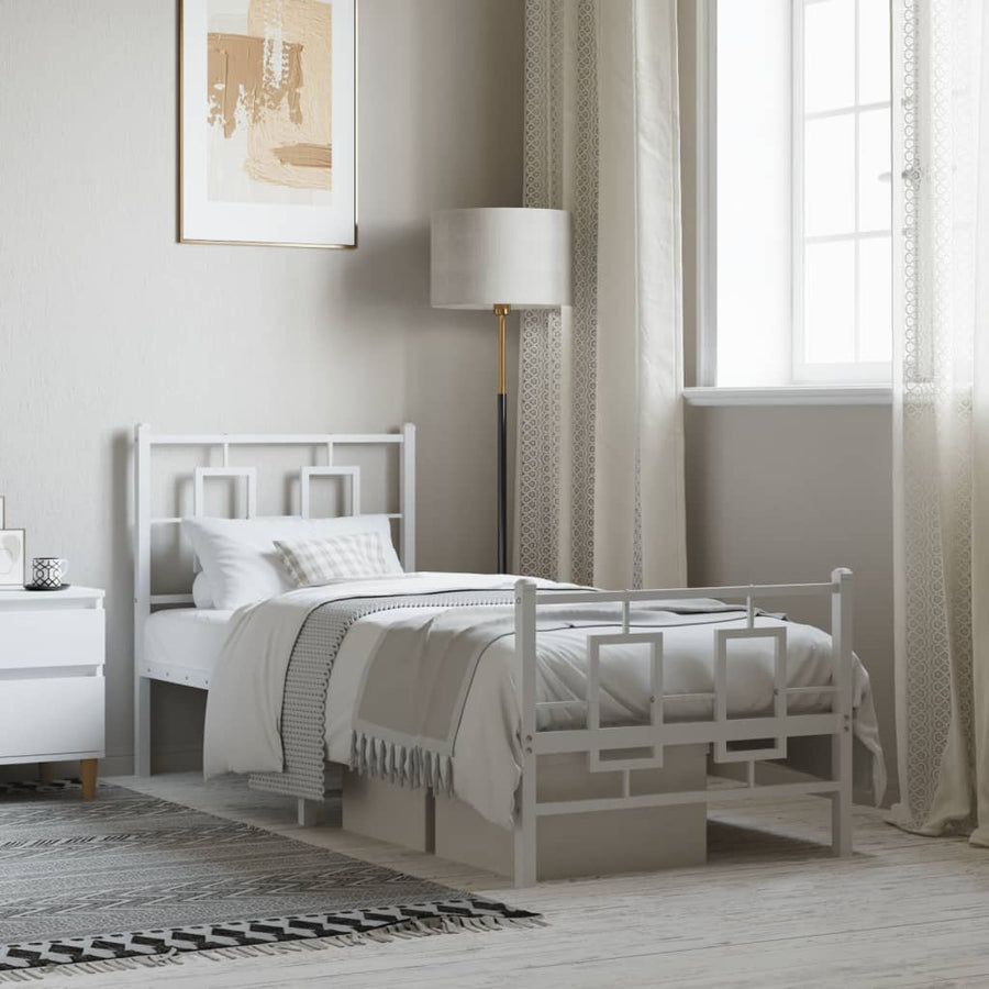 Bedframe Met Hoofd- En Voeteneinde Metaal Wit 80 x 200 cm met hoofdbord & voetbord