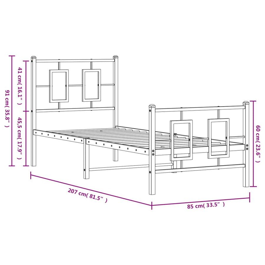 Bedframe Met Hoofd- En Voeteneinde Metaal Wit 80 x 200 cm met hoofdbord & voetbord