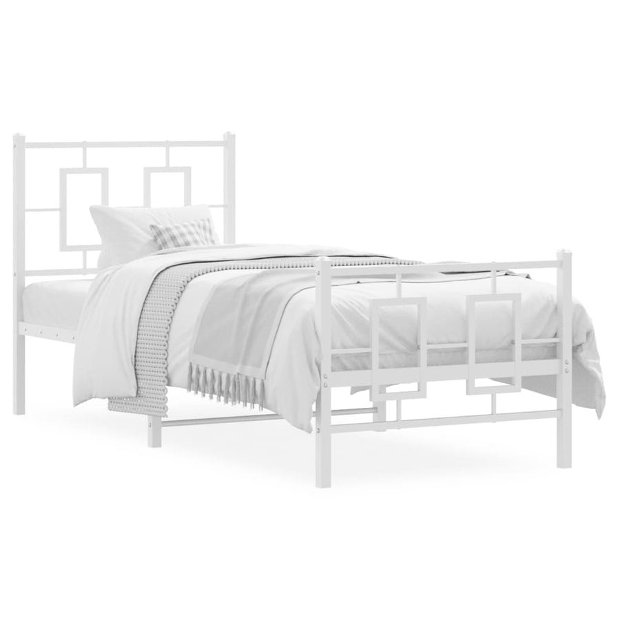 Bedframe Met Hoofd- En Voeteneinde Metaal Wit 80 x 200 cm met hoofdbord & voetbord
