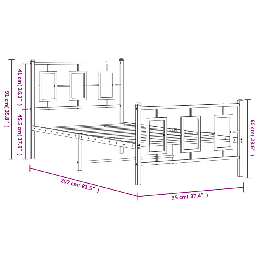 Bedframe Met Hoofd- En Voeteneinde Metaal 90 x 200 cm Wit