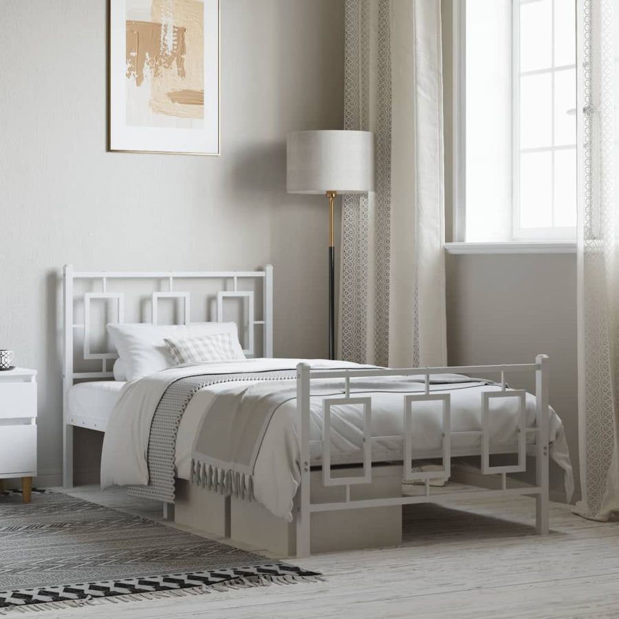 Bedframe Met Hoofd- En Voeteneinde Metaal 90 x 200 cm Wit