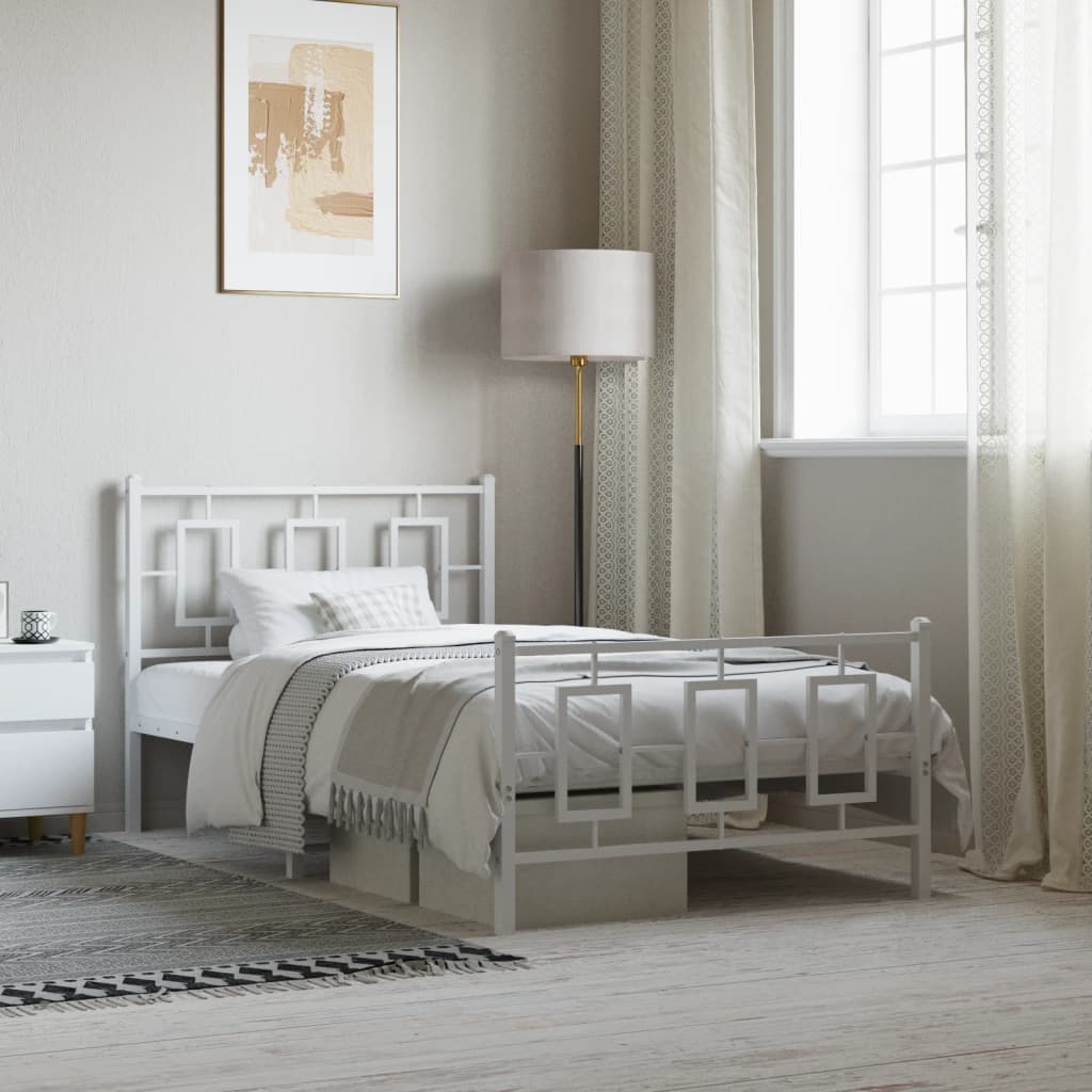 Bedframe Met Hoofd- En Voeteneinde Metaal Wit 100 x 190 cm met hoofdbord & voetbord