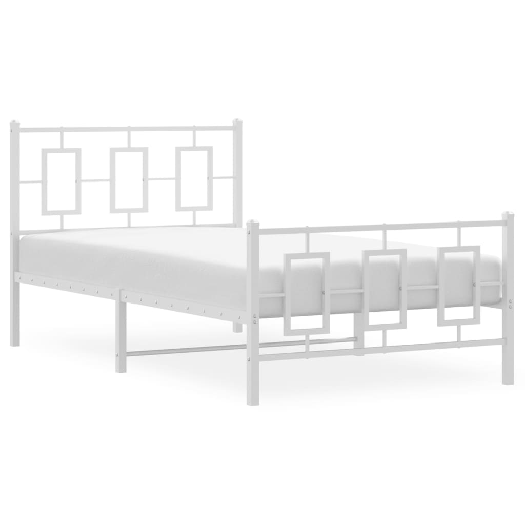 Bedframe Met Hoofd- En Voeteneinde Metaal Wit 100 x 190 cm met hoofdbord & voetbord