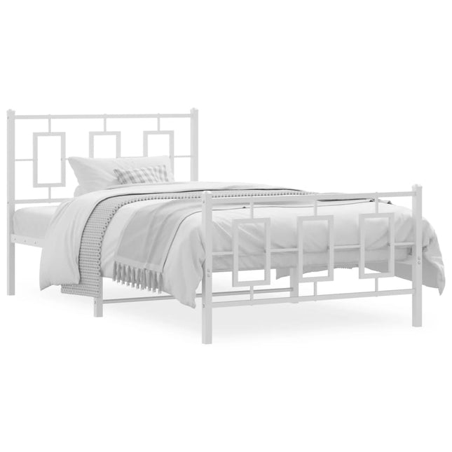 Bedframe Met Hoofd- En Voeteneinde Metaal Wit 100 x 190 cm met hoofdbord & voetbord