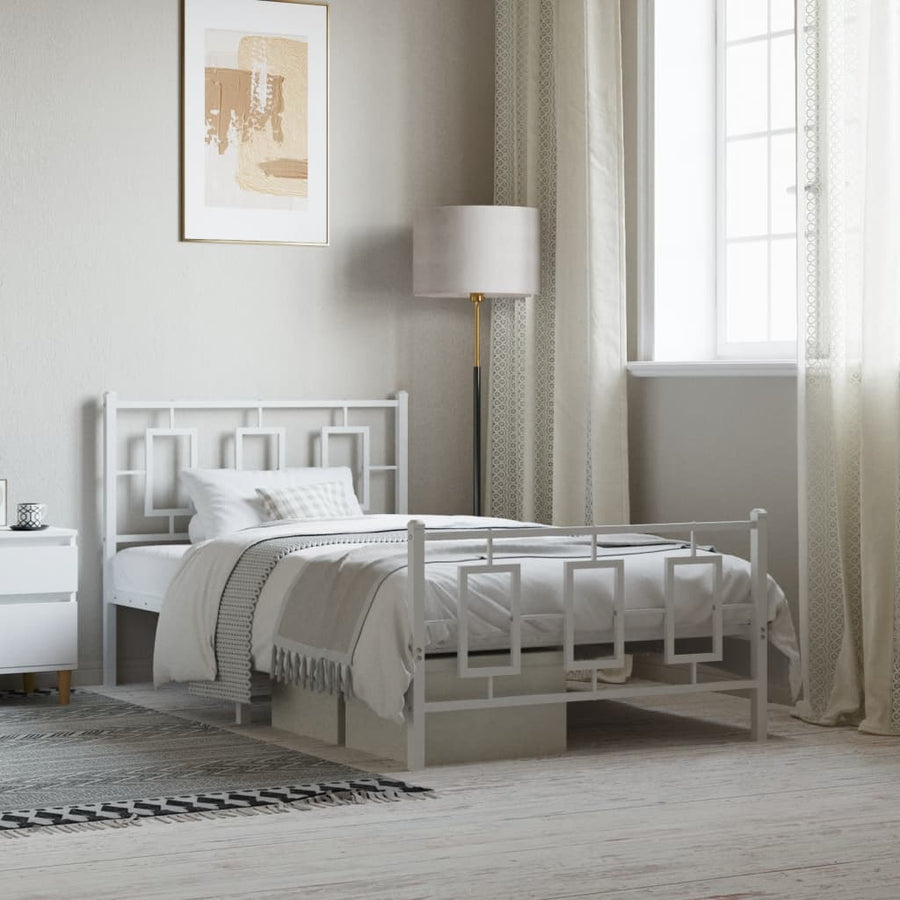 Bedframe met hoofd- en voeteneinde metaal wit 100x200 cm