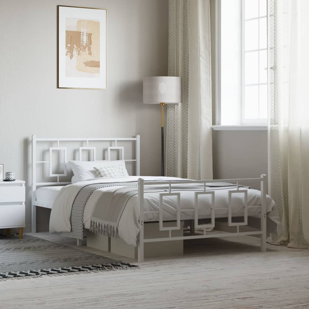 Bedframe Met Hoofd- En Voeteneinde Metaal Wit 107 x 203 cm met hoofdbord & voetbord