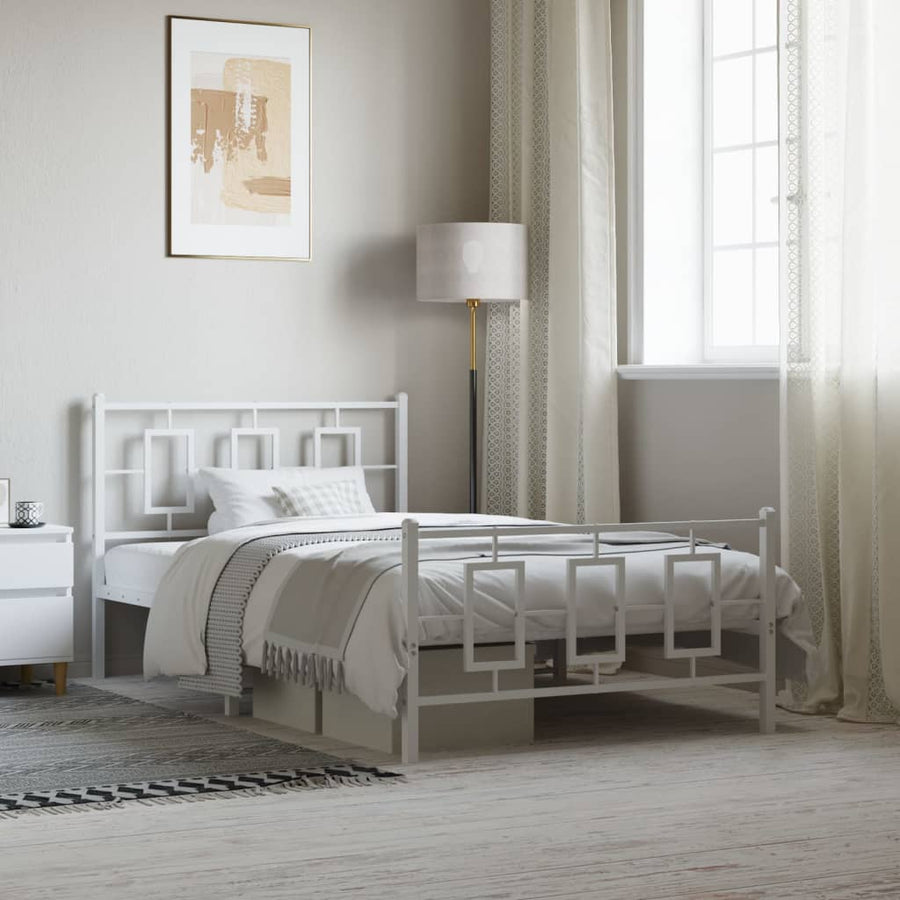 Bedframe Met Hoofd- En Voeteneinde Metaal Wit 107 x 203 cm met hoofdbord & voetbord