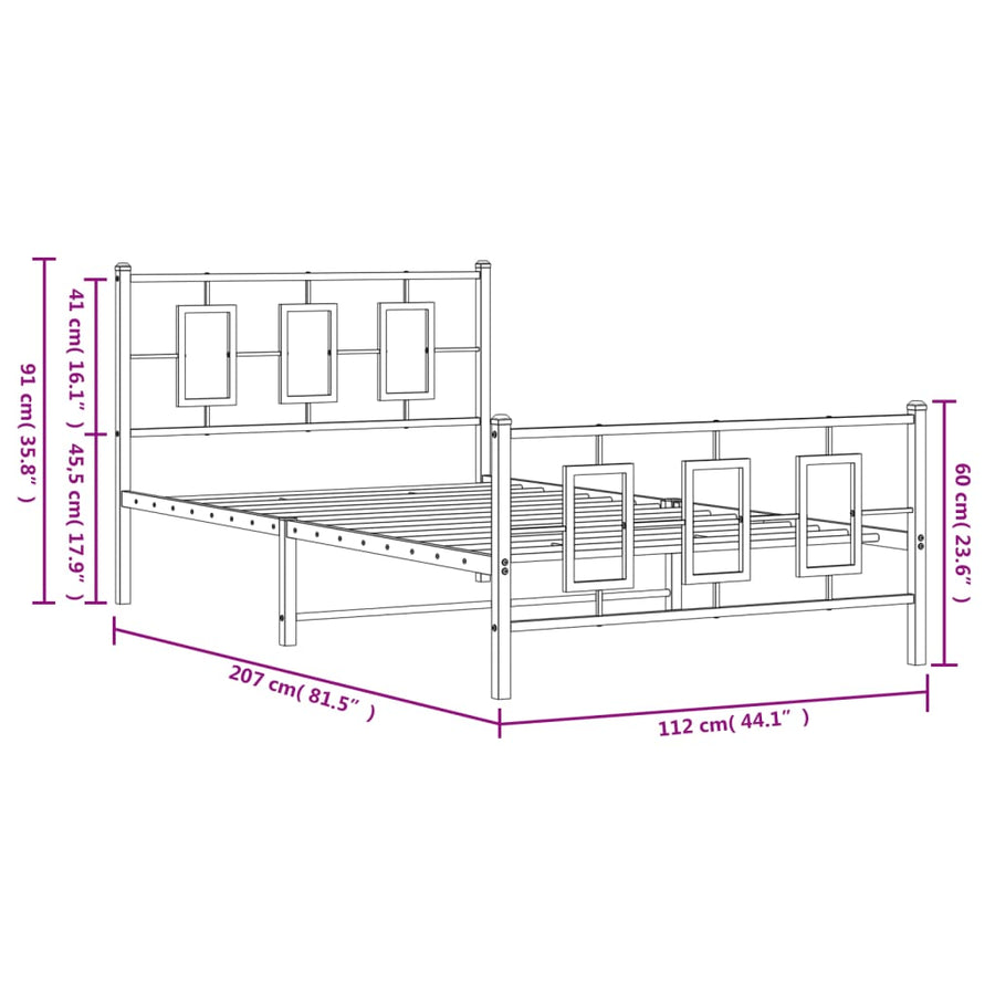 Bedframe Met Hoofd- En Voeteneinde Metaal Wit 107 x 203 cm met hoofdbord & voetbord
