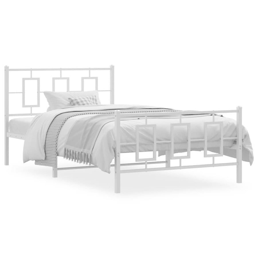 Bedframe Met Hoofd- En Voeteneinde Metaal Wit 107 x 203 cm met hoofdbord & voetbord
