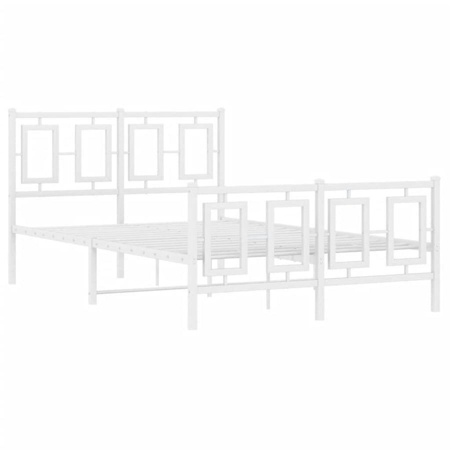Bedframe Met Hoofd- En Voeteneinde Metaal 120 X 190 Cm Wit met hoofdbord & voetbord