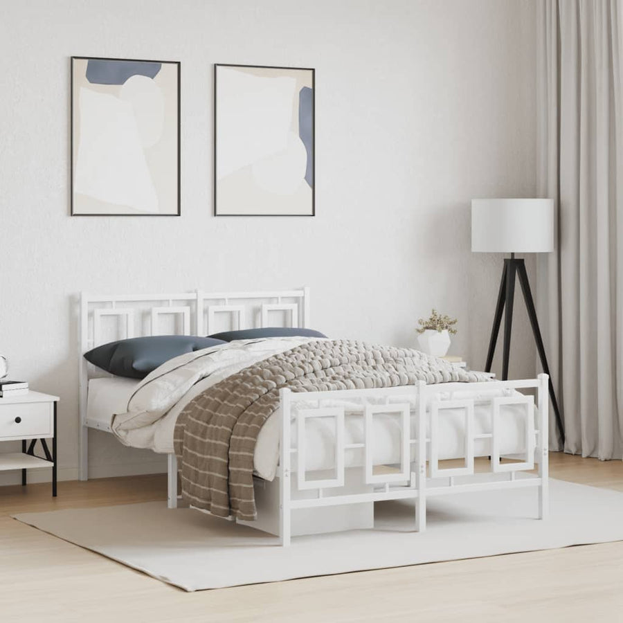 Bedframe Met Hoofd- En Voeteneinde Metaal 120 X 190 Cm Wit met hoofdbord & voetbord