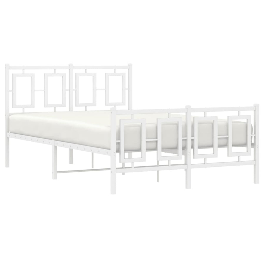 Bedframe Met Hoofd- En Voeteneinde Metaal 120 X 190 Cm Wit met hoofdbord & voetbord