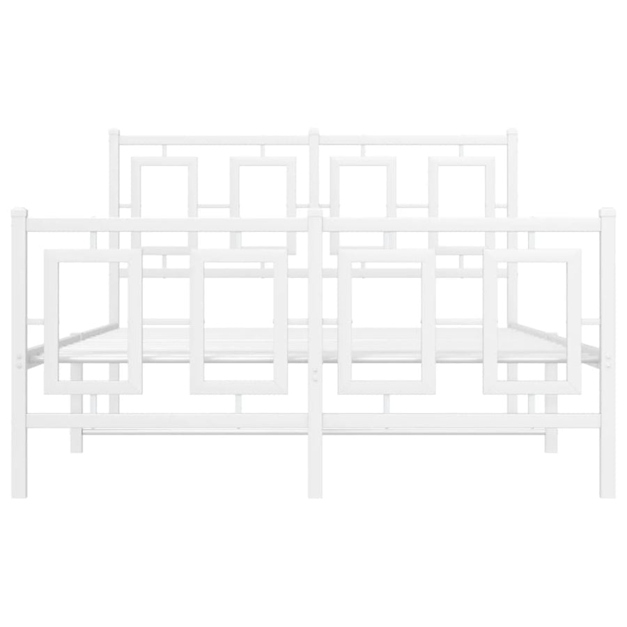 Bedframe Met Hoofd- En Voeteneinde Metaal 120 X 190 Cm Wit met hoofdbord & voetbord