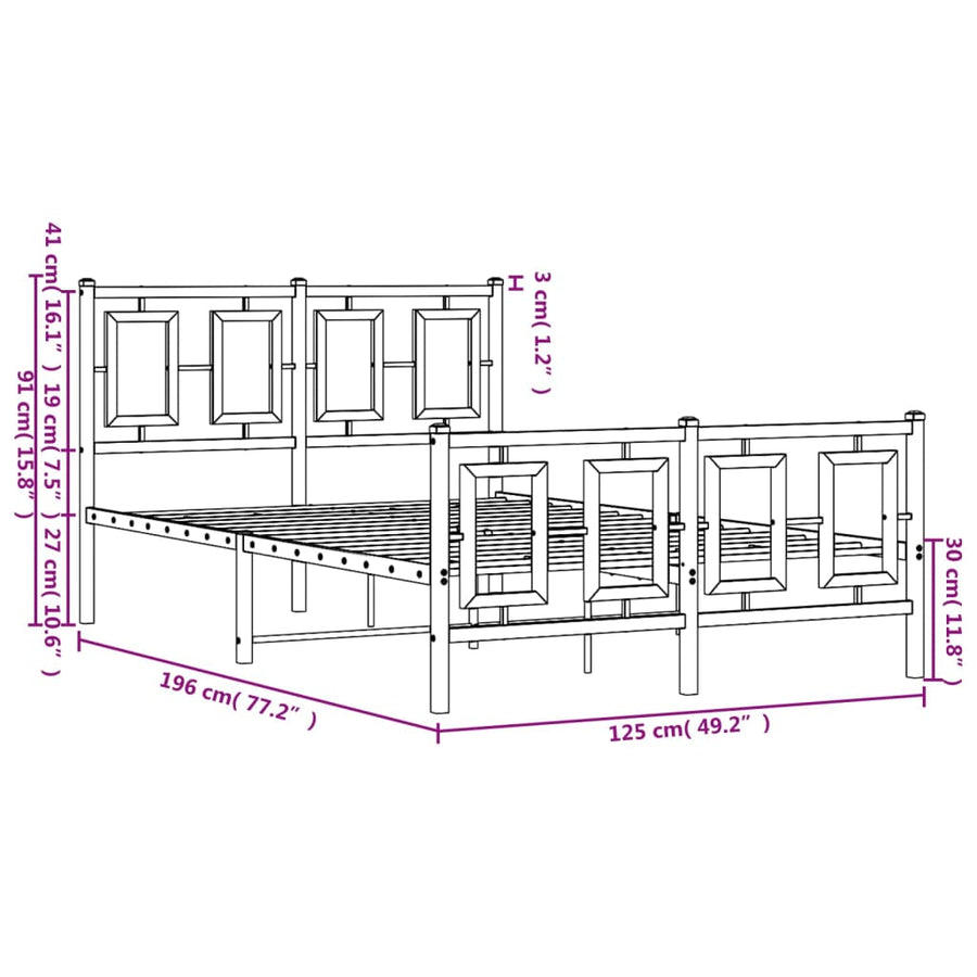 Bedframe Met Hoofd- En Voeteneinde Metaal 120 X 190 Cm Wit met hoofdbord & voetbord