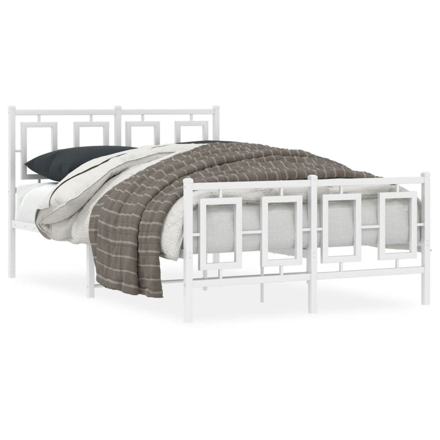 Bedframe Met Hoofd- En Voeteneinde Metaal 120 X 190 Cm Wit met hoofdbord & voetbord