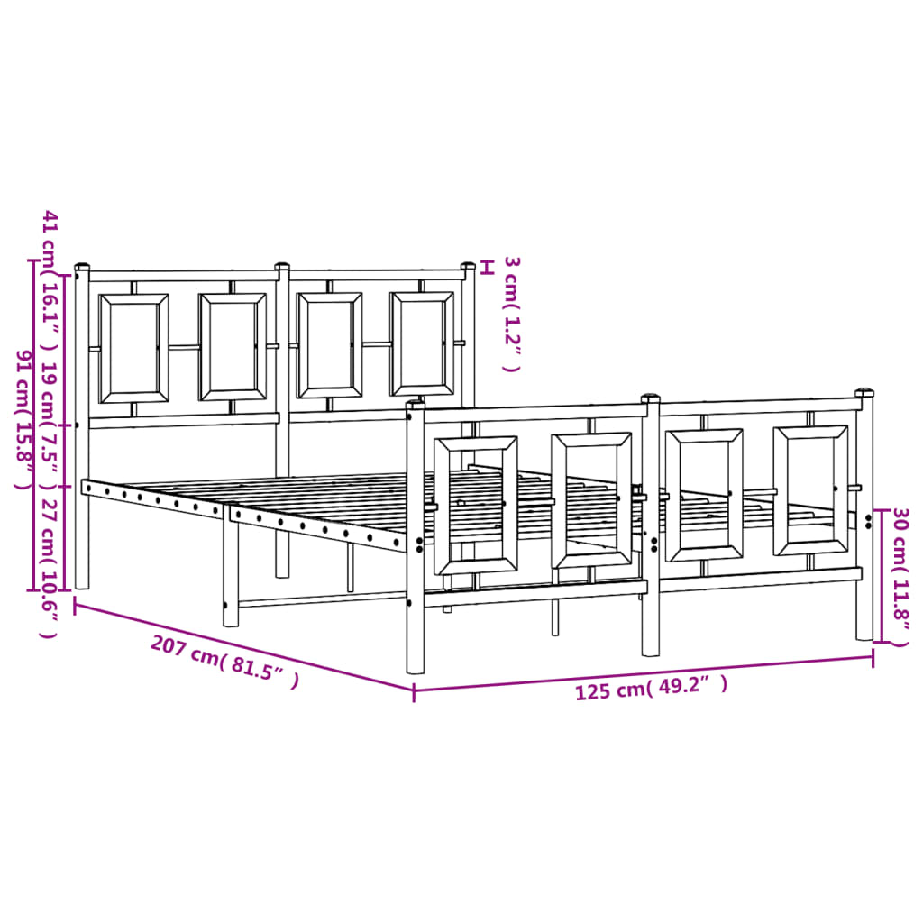 Bedframe Met Hoofd- En Voeteneinde Metaal Wit 120 x 200 cm met hoofdbord & voetbord