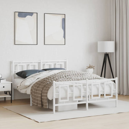 Bedframe Met Hoofd- En Voeteneinde Metaal Wit 135 x 190 cm met hoofdbord & voetbord