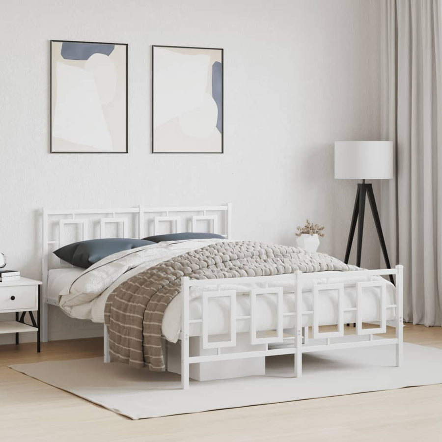 Bedframe Met Hoofd- En Voeteneinde Metaal Wit 135 x 190 cm met hoofdbord & voetbord