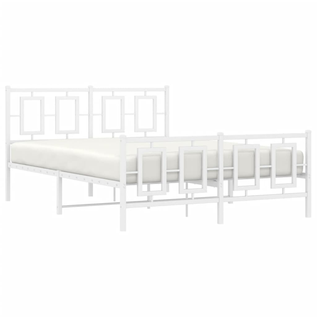 Bedframe Met Hoofd- En Voeteneinde Metaal Wit 135 x 190 cm met hoofdbord & voetbord