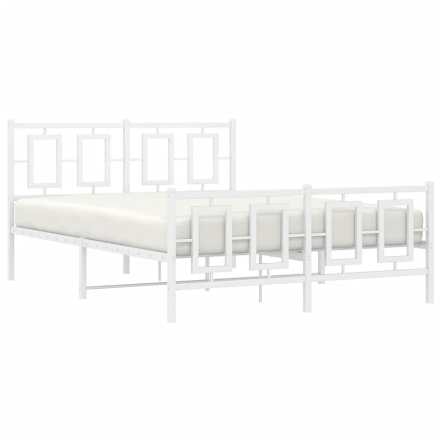 Bedframe Met Hoofd- En Voeteneinde Metaal Wit 135 x 190 cm met hoofdbord & voetbord