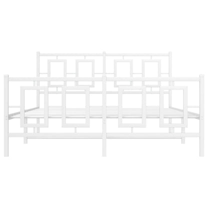 Bedframe Met Hoofd- En Voeteneinde Metaal Wit 135 x 190 cm met hoofdbord & voetbord