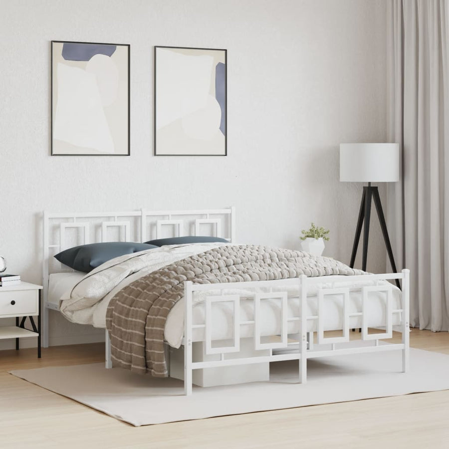 Bedframe Met Hoofd- En Voeteneinde Metaal Wit 140 x 190 cm met hoofdbord & voetbord