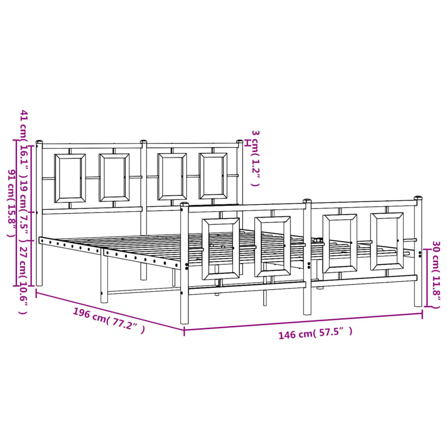 Bedframe Met Hoofd- En Voeteneinde Metaal Wit 140 x 190 cm met hoofdbord & voetbord
