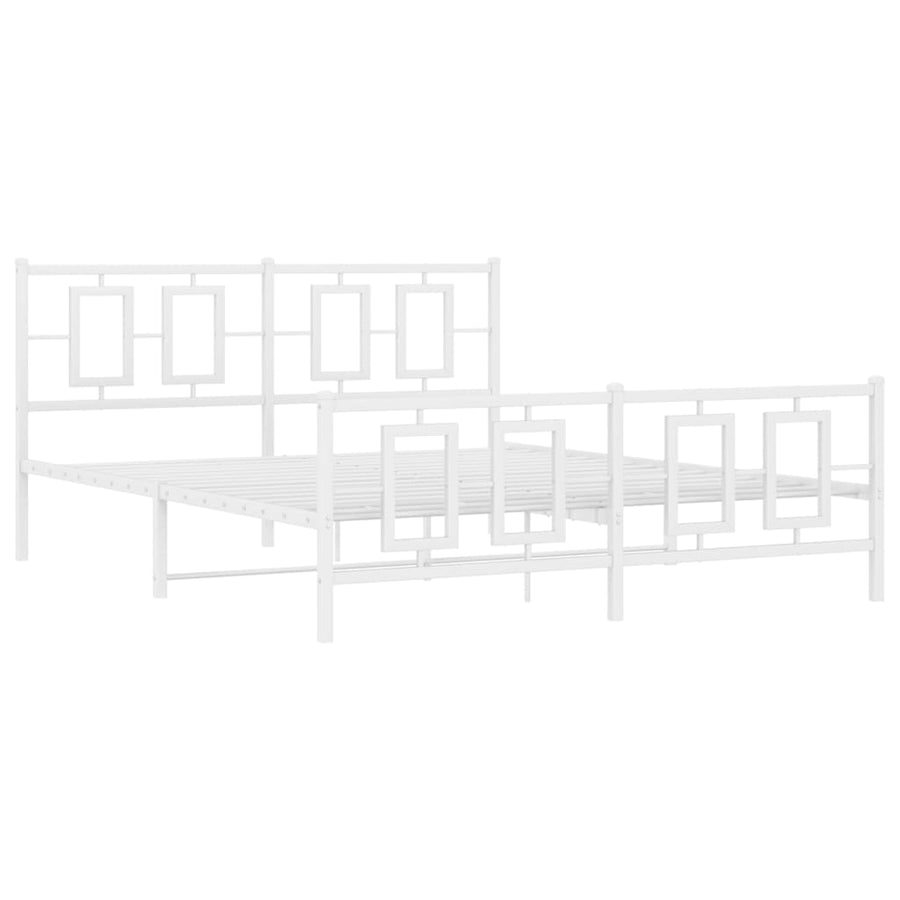Bedframe Met Hoofd- En Voeteneinde Metaal Wit 150 x 200 cm met hoofdbord & voetbord