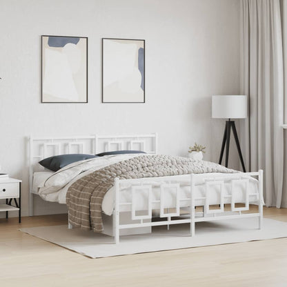 Bedframe Met Hoofd- En Voeteneinde Metaal Wit 150 x 200 cm met hoofdbord & voetbord