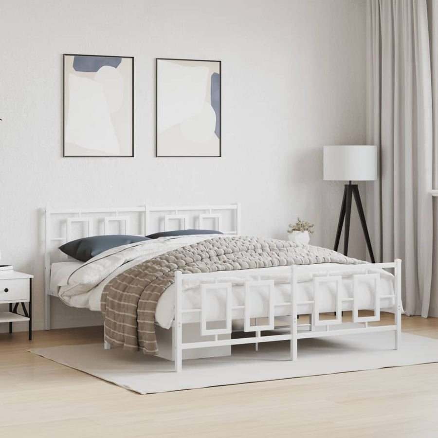Bedframe Met Hoofd- En Voeteneinde Metaal Wit 150 x 200 cm met hoofdbord & voetbord