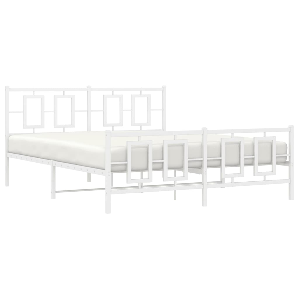 Bedframe Met Hoofd- En Voeteneinde Metaal Wit 150 x 200 cm met hoofdbord & voetbord