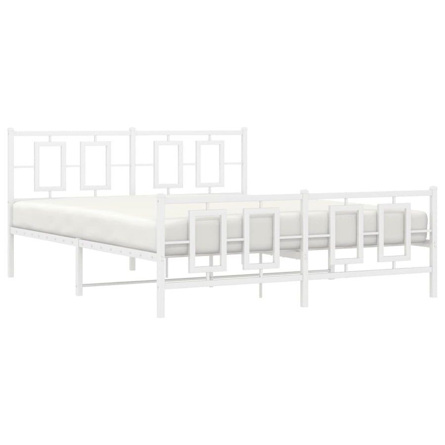 Bedframe Met Hoofd- En Voeteneinde Metaal Wit 150 x 200 cm met hoofdbord & voetbord