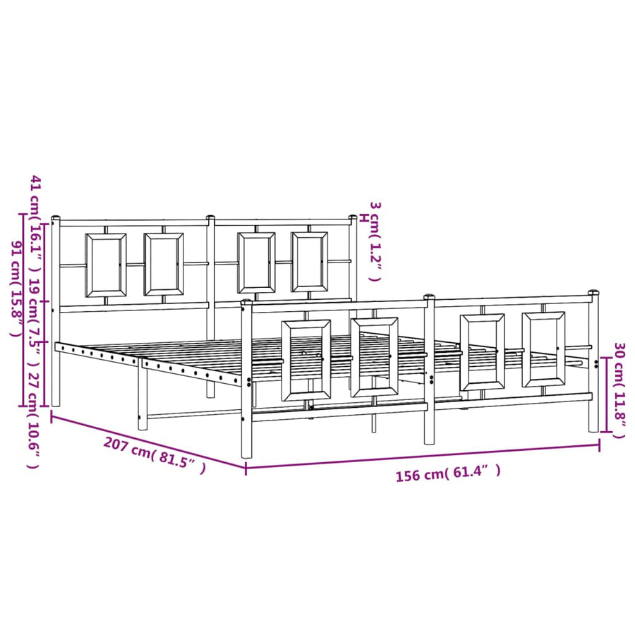 Bedframe Met Hoofd- En Voeteneinde Metaal Wit 150 x 200 cm met hoofdbord & voetbord