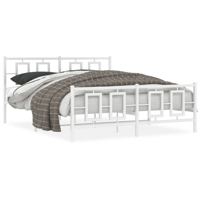 Bedframe Met Hoofd- En Voeteneinde Metaal Wit 160 x 200 cm met hoofdbord & voetbord