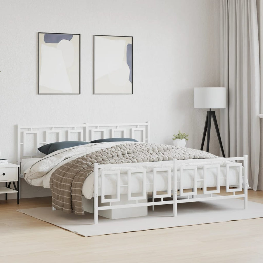 Bedframe Met Hoofd- En Voeteneinde Metaal Wit 183 x 213 cm met hoofdbord & voetbord