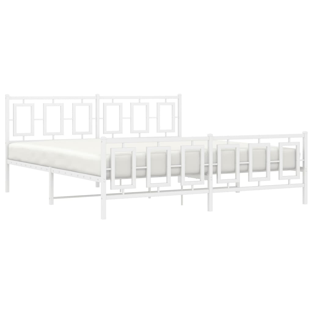 Bedframe Met Hoofd- En Voeteneinde Metaal Wit 183 x 213 cm met hoofdbord & voetbord