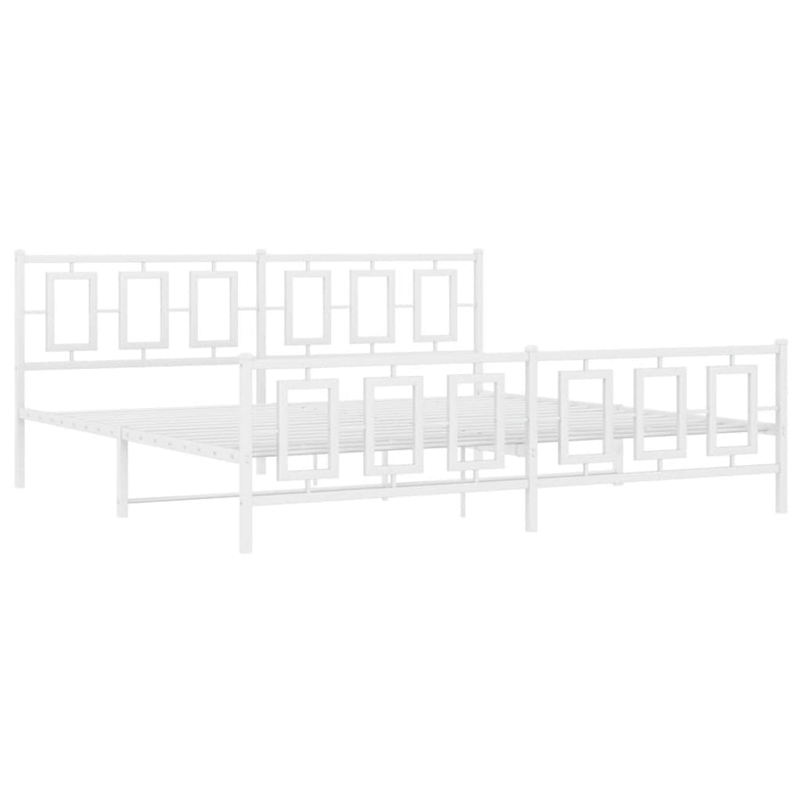 Bedframe Met Hoofd- En Voeteneinde Metaal Wit 193 x 203 cm met hoofdbord & voetbord