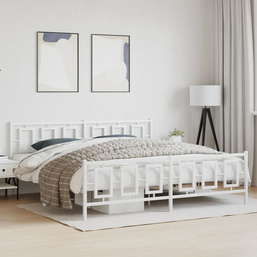 Bedframe Met Hoofd- En Voeteneinde Metaal Wit 193 x 203 cm met hoofdbord & voetbord