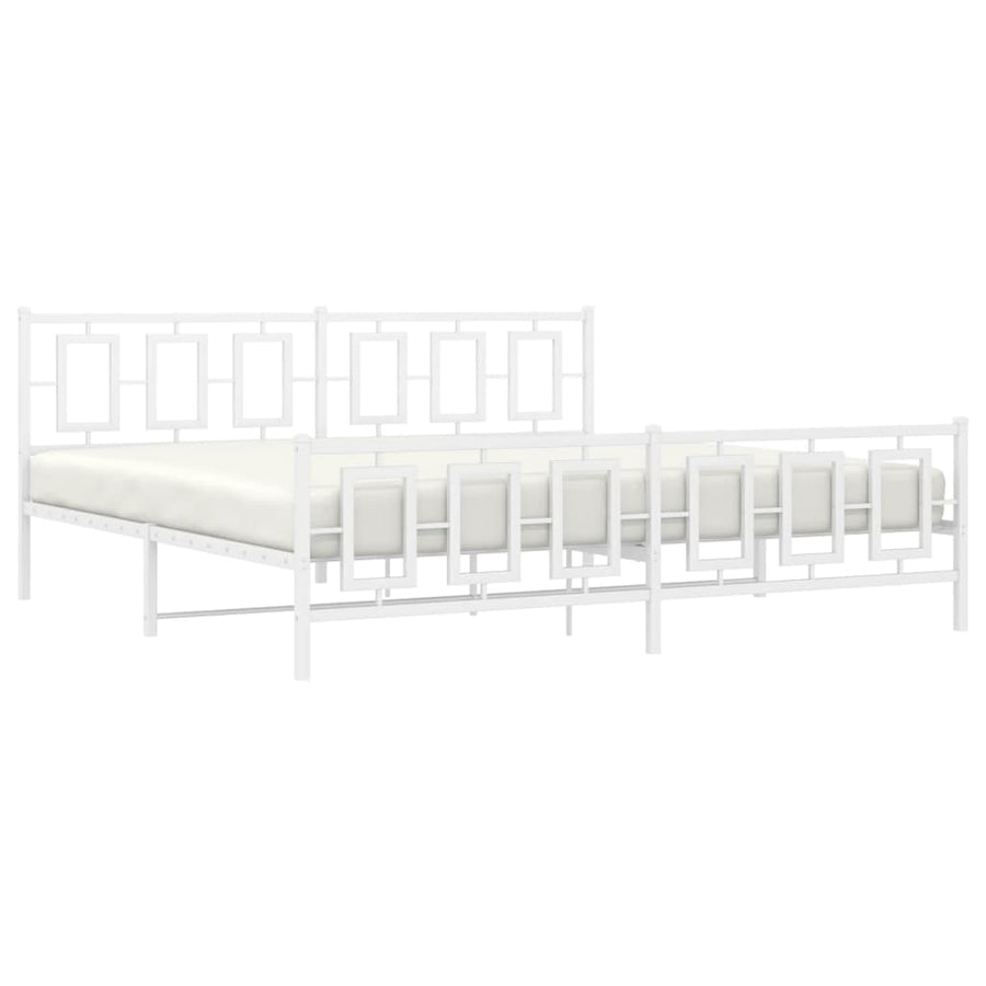 Bedframe Met Hoofd- En Voeteneinde Metaal Wit 193 x 203 cm met hoofdbord & voetbord