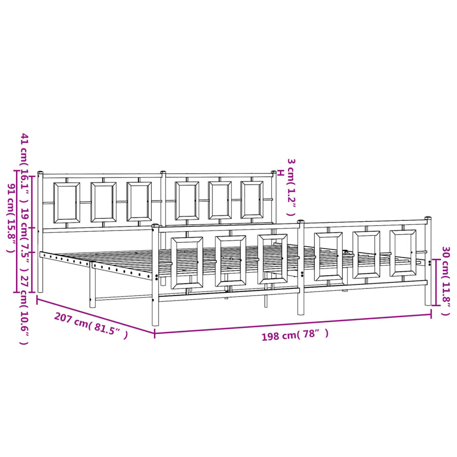 Bedframe Met Hoofd- En Voeteneinde Metaal Wit 193 x 203 cm met hoofdbord & voetbord