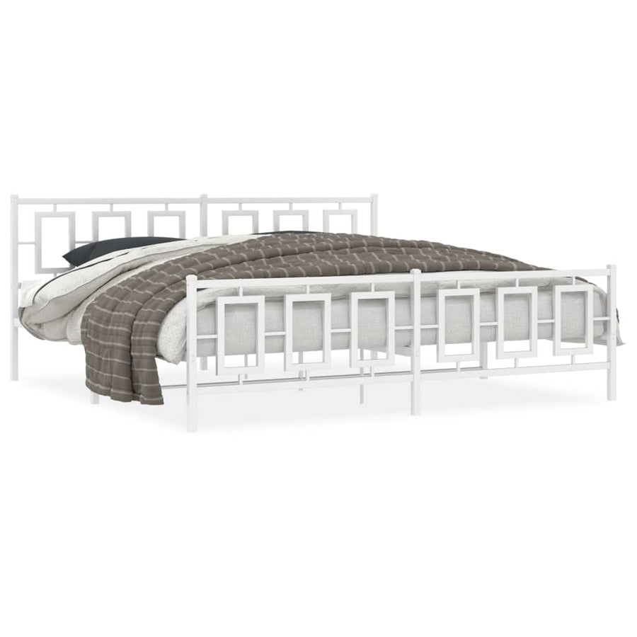 Bedframe Met Hoofd- En Voeteneinde Metaal Wit 193 x 203 cm met hoofdbord & voetbord