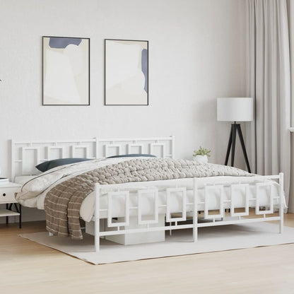 Bedframe Met Hoofd- En Voeteneinde Metaal Wit 200 x 200 cm met hoofdbord & voetbord