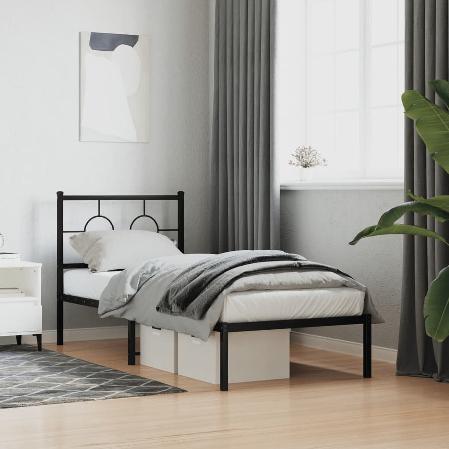 Bedframe Metaal Zwart 80 x 200 cm met hoofdbord