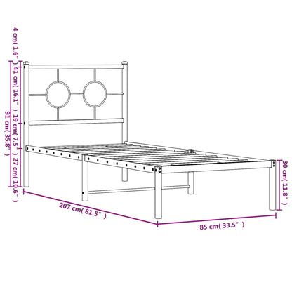 Bedframe Metaal Zwart 80 x 200 cm met hoofdbord